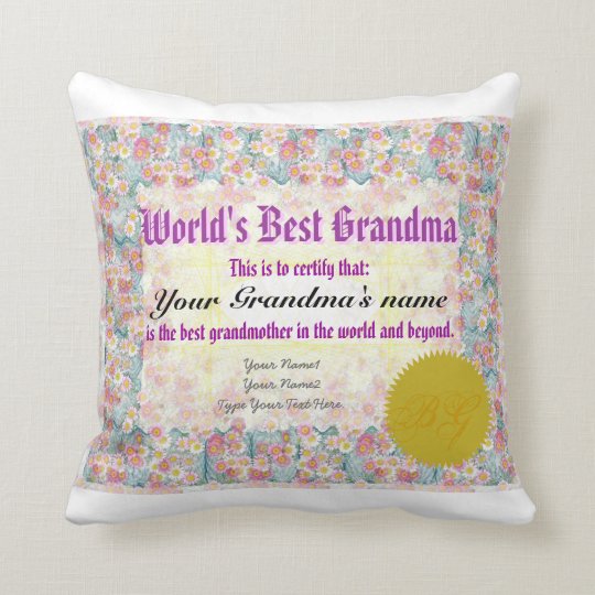 World's Best Grandma Award Certificate Pillow