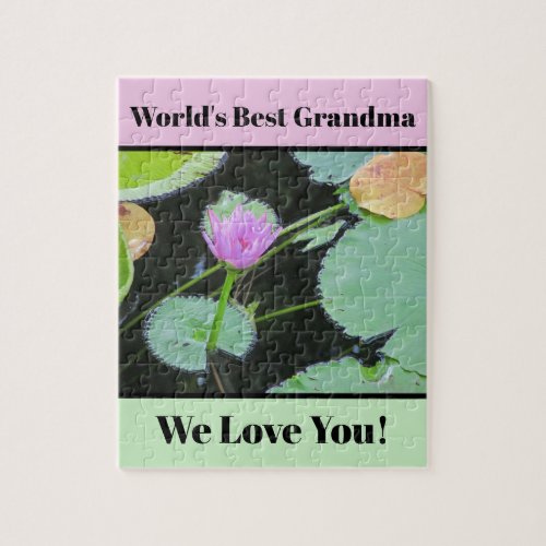 Worlds Best Grandma Beautiful Water Lily Flower Jigsaw Puzzle