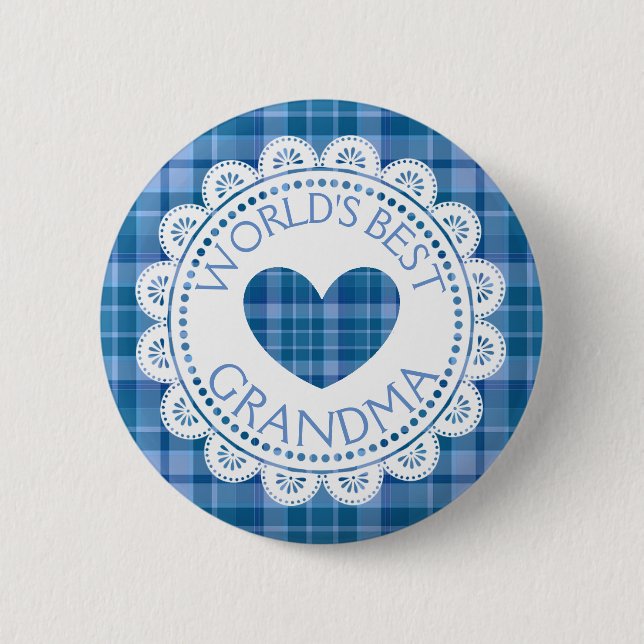 World's Best Grandma Blue Plaid Button (Front)