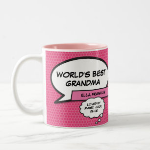 Worlds Best Grandma Cool Fun Comic Book Pink Two-Tone Coffee Mug