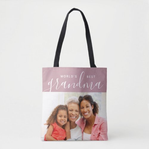 Worlds Best Grandma Custom Photo Gift Tote Bag