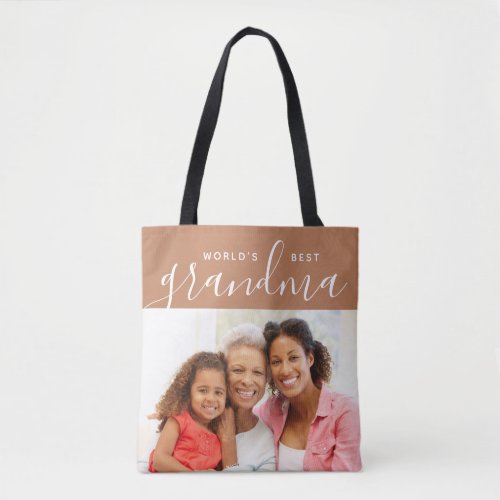 Worlds Best Grandma Custom Photo Gift Tote Bag