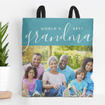 World's Best Grandma Custom Photo Gift Tote Bag<br><div class="desc">Custom 2-sided reversible tote bags personalized with your photos and text. Add a special photo with your mother or grandmother for Mother's Day, birthday or Christmas. Text reads "World's Best Grandma" or customize it with your own message. Back side has a chic stripe pattern or use the space for additional...</div>