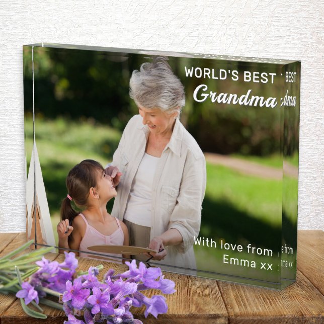 World's Best Grandma Custom Photo Keepsake Acrylic Award (An award for the 'World's Best Grandma', to customize with a favorite photo and your own message)