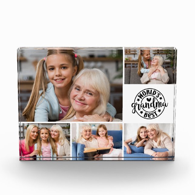 World's Best Grandma Family Photo Collage Acrylic Award (Front)