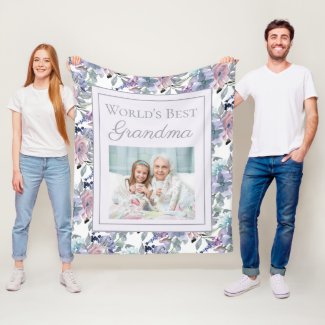 World's Best Grandma Floral Dusty Blue Pink  Fleec