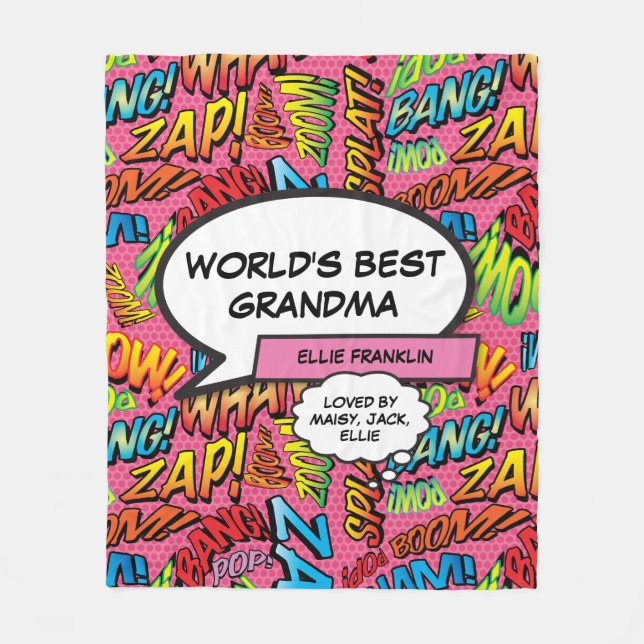 World's Best Grandma Fun Pink Fleece Blanket (Front)