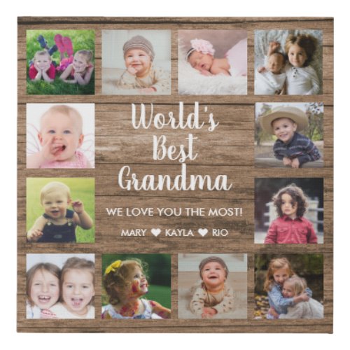 Worlds Best Grandma Grandkids 12 Photo Collage   Faux Canvas Print
