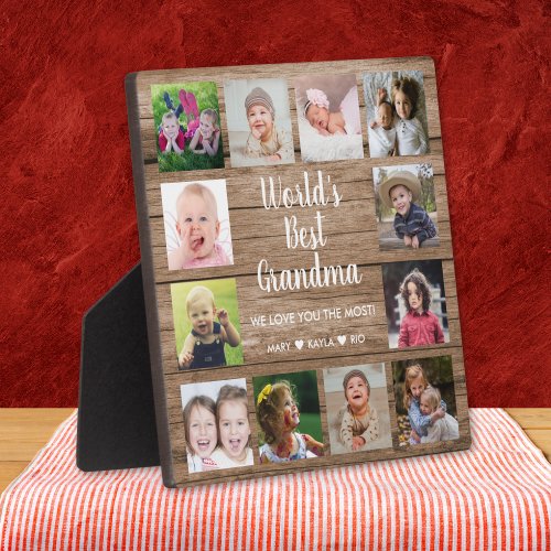 Worlds Best Grandma Grandkids 12 Photo Collage Plaque