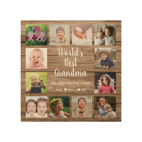 Worlds Best Grandma Grandkids 12 Photo Collage   Wood Wall Art