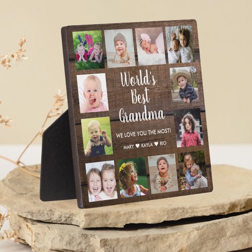 Worlds Best Grandma Grandkids 12 Photo Wood Plaque