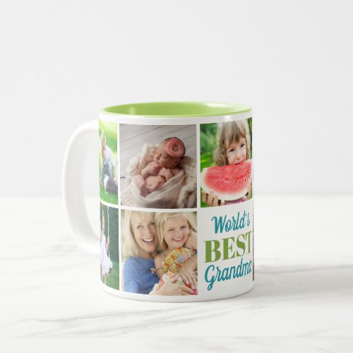 Worlds Best Grandma Grandkids 9 Photo Collage Two_Tone Coffee Mug