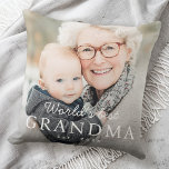 World's best grandma grandmother est year photo throw pillow<br><div class="desc">Decorative throw pillow featuring your custom photo and the text "World's best grandma" with custom year or other text below.</div>