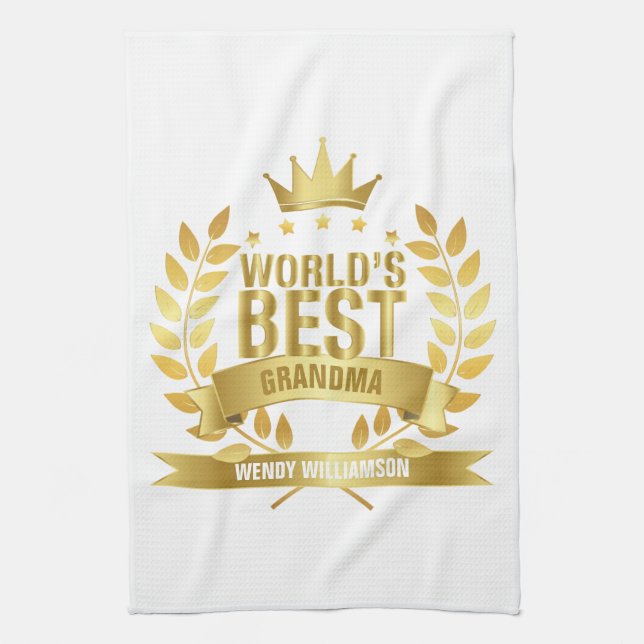 World's Best Grandma Grandmother Gold Fun Kitchen Towel (Vertical)