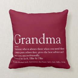 World&#39;s Best Grandma Granny Definition Burgundy Throw Pillow
