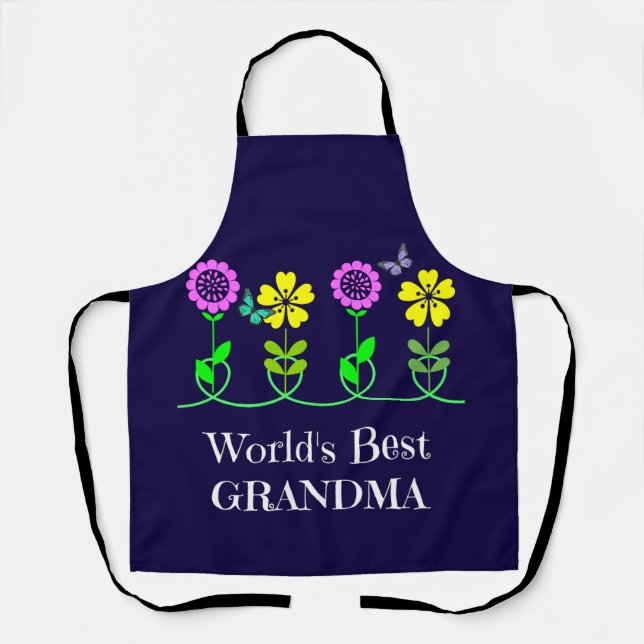 World's Best Grandma, graphic floral design Apron (Front)