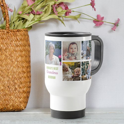Worlds Best Grandma Instagram Photo Collage Name Travel Mug
