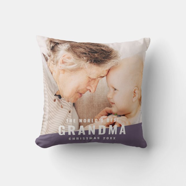 World's Best Grandma Modern Chic Photo Holiday Throw Pillow (Front)