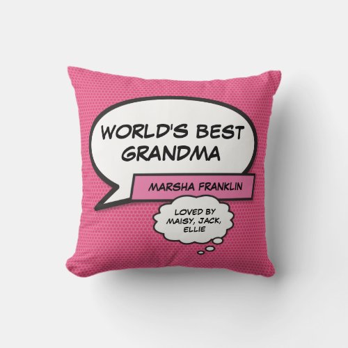 Worlds Best Grandma Modern Cool Pink Fun Throw Pillow