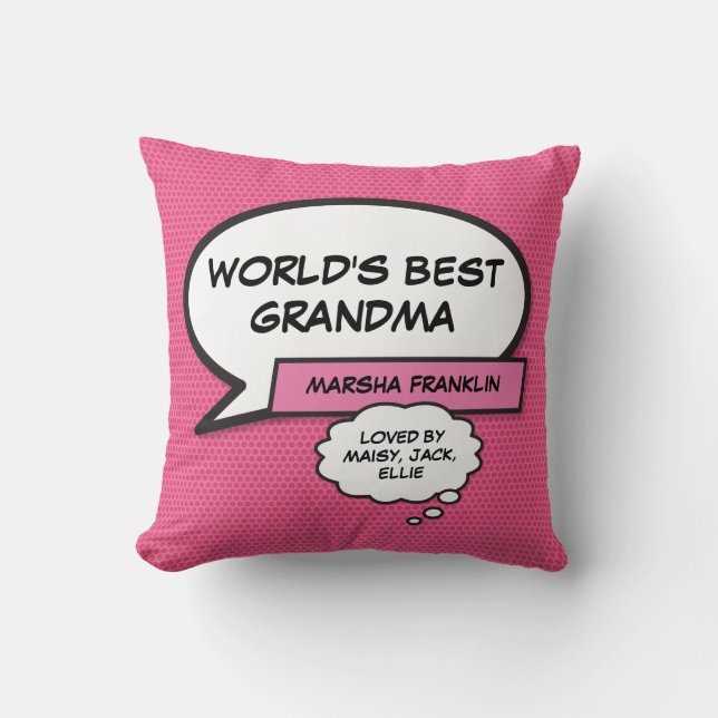 World's Best Grandma Modern Cool Pink Fun Throw Pillow (Front)
