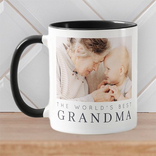 Worlds Best Grandma Modern Simple Photo Holiday Coffee Mug
