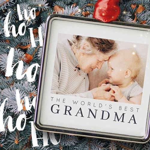 Worlds Best Grandma Modern Simple Photo Holiday Metal Ornament