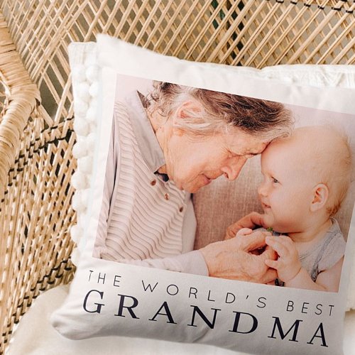 Worlds Best Grandma Modern Simple Photo Throw Pillow