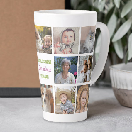 World's Best Grandma Name Instagram Photo Collage Latte Mug