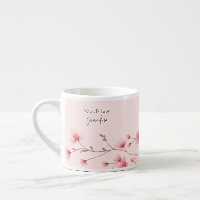 World's Best Grandma - Pastel Floral Personalized  Espresso Cup (Left)