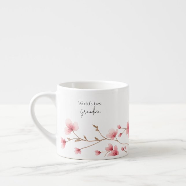 World's Best Grandma - Pastel Floral Personalized  Espresso Cup (Left)