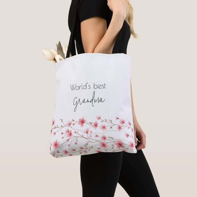 World's Best Grandma - Pastel Floral Personalized  Tote Bag (Close Up)