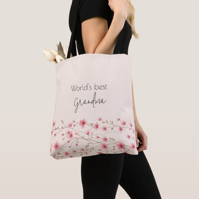 World's Best Grandma - Pastel Floral Personalized  Tote Bag (Close Up)