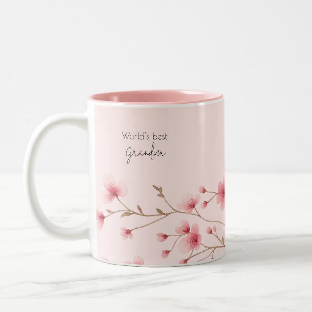 World's Best Grandma - Pastel Floral Personalized  Two-Tone Coffee Mug (Left)