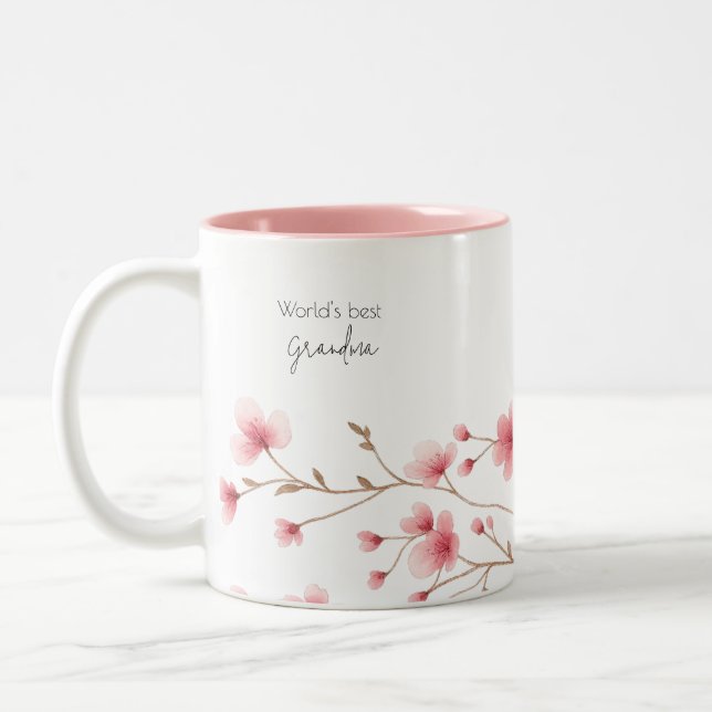 World's Best Grandma - Pastel Floral Personalized  Two-Tone Coffee Mug (Left)
