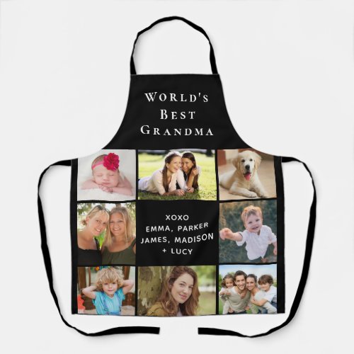 Worlds Best Grandma Photo Collage Black Apron