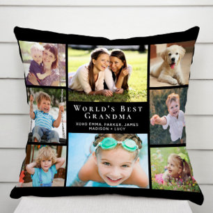 World's Best Grandma Photo Collage Black Throw Pillow