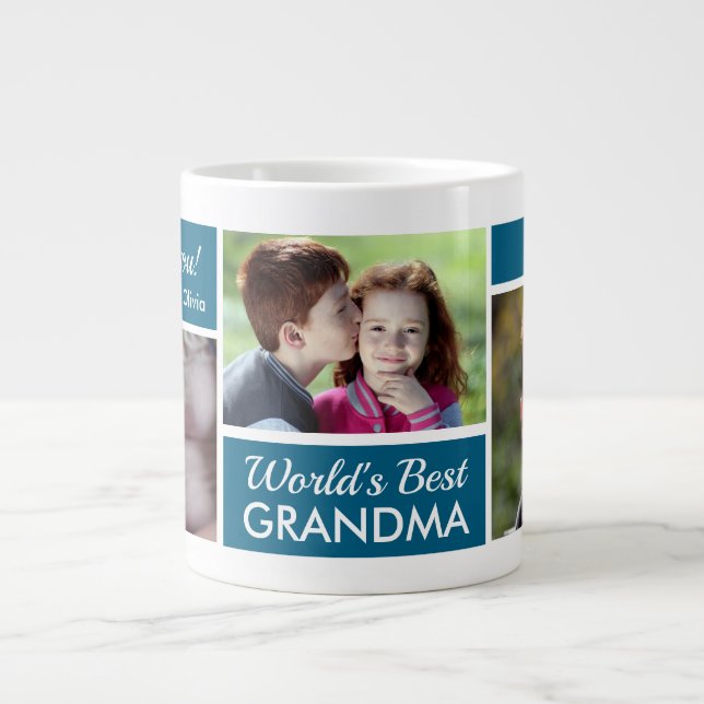 World's Best Grandma Photo Collage  Giant Coffee Mug (Front)