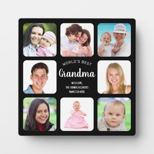 Worlds Best Grandma Photo Collage Modern Black Plaque