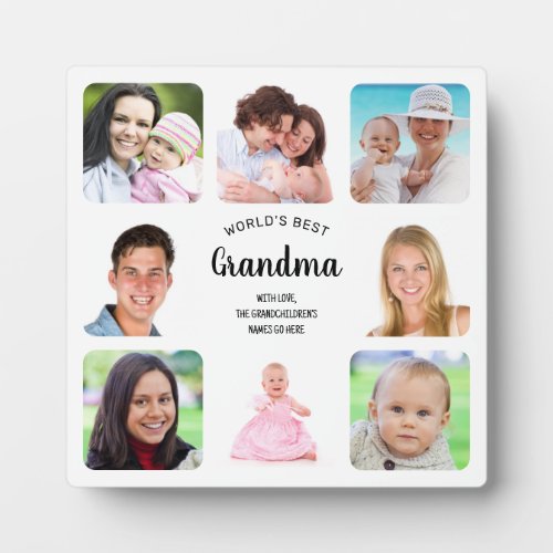 Worlds Best Grandma Photo Collage Modern White Plaque