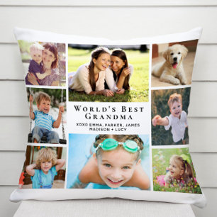 World's Best Grandma Photo Collage Personalized Throw Pillow