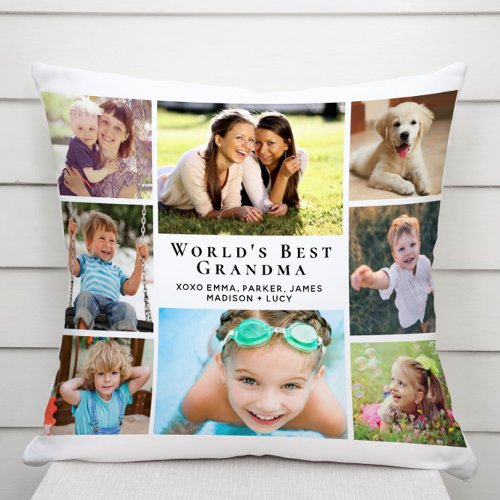 Worlds Best Grandma Photo Collage Personalized Throw Pillow