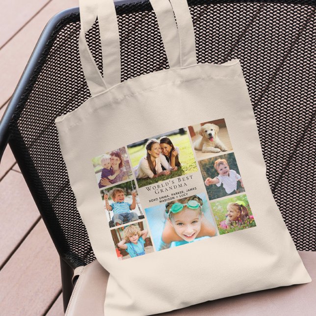 World's Best Grandma Photo Collage Personalized Tote Bag (Creator Uploaded)
