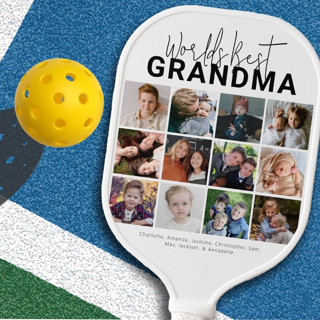 Worlds Best Grandma | Photo Collage Pickleball Paddle (Creator Uploaded)