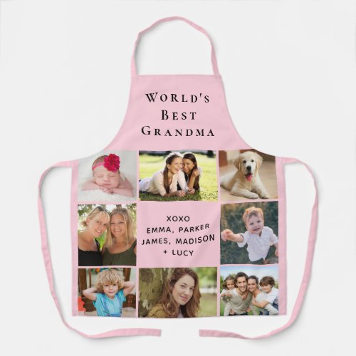 Worlds Best Grandma Photo Collage Pink Apron