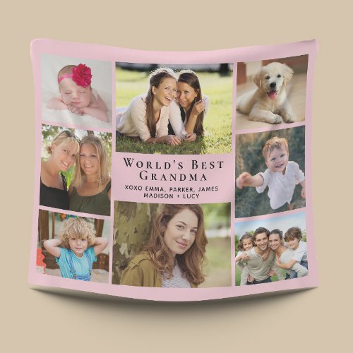 Worlds Best Grandma Photo Collage Pink Sherpa Blanket