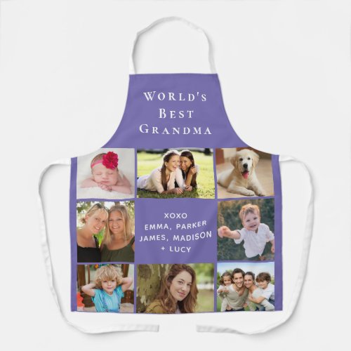 Worlds Best Grandma Photo Collage Purple Apron