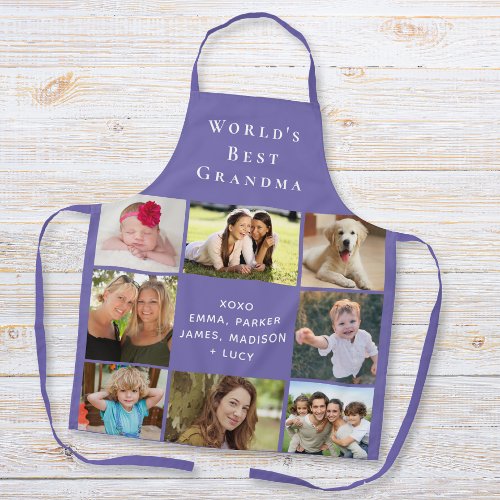 Worlds Best Grandma Photo Collage Purple Apron