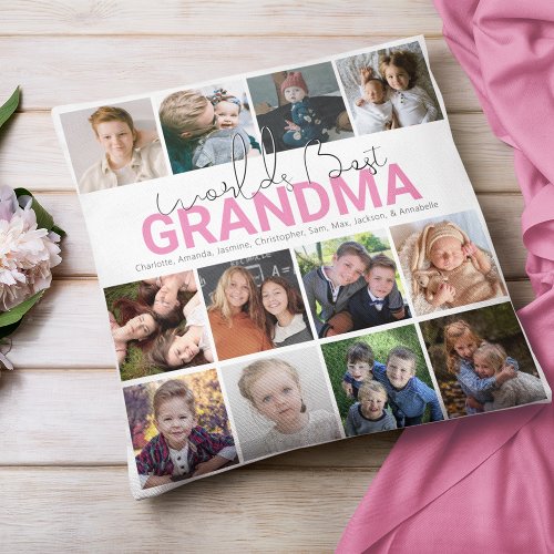 Worlds Best Grandma  Photo Collage Throw Pillow