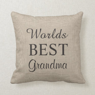 Worlds Best Grandma Pillow on Burlap