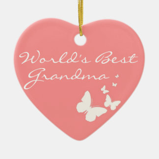 World's Best Grandma Pink Butterfly Heart Ornament